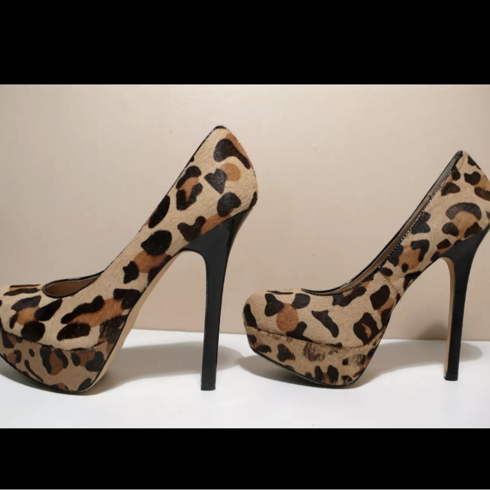 STEVE MADDEN BEVV-L Women's Real Fur Pony Hair cheetah Platform Heels Sz 7.5 - Picture 13 of 15
